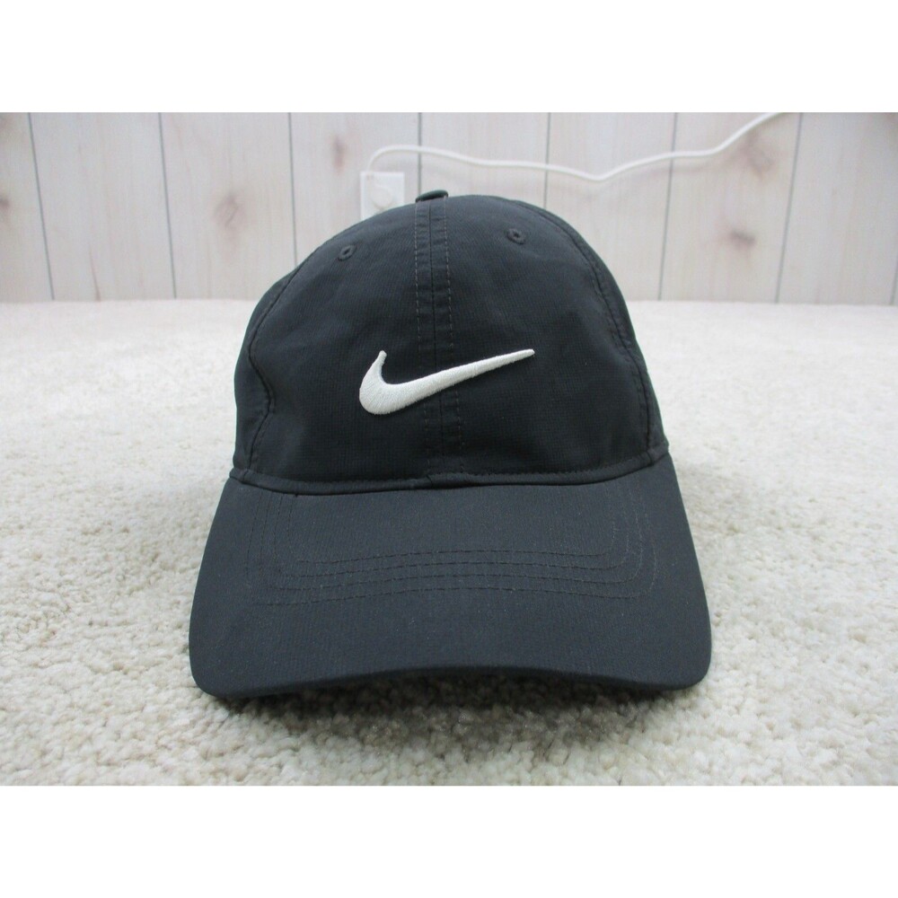 Nike Hat Cap Strap Back Adult One Size Black White Swoosh Logo Golf Golfer Mens